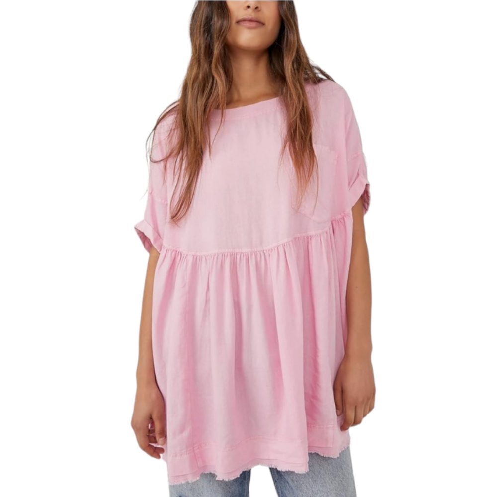 Free People Oversized Babydoll Tunic Top in Light Pink